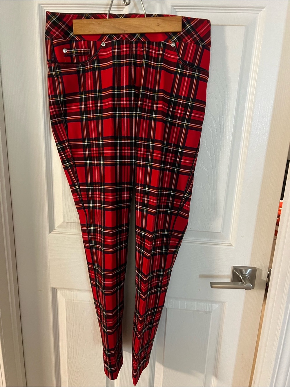 Red Plaid Skinny Pants - Classic Tartan Print